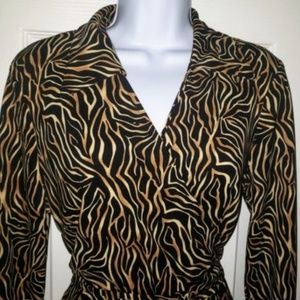 Ashley Stewart Flame Print Black Wrap Dress Sz14